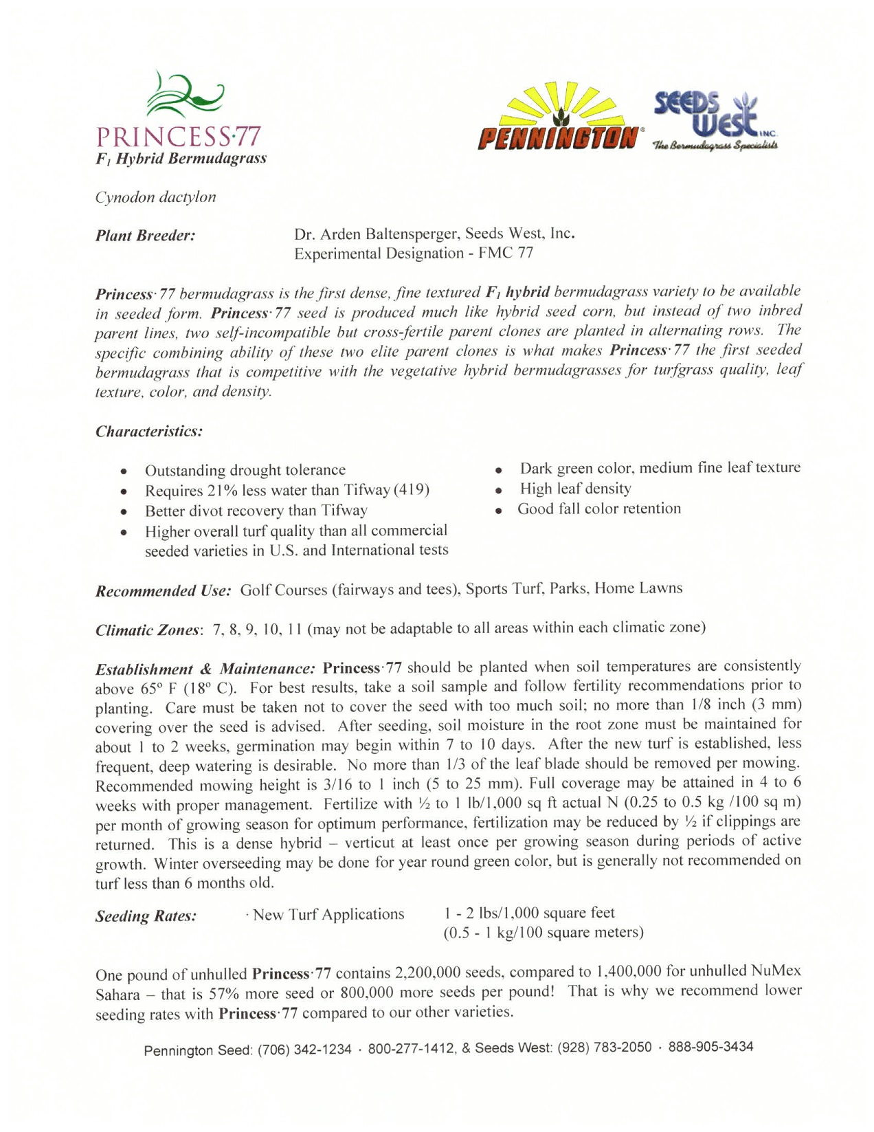 Princess 77 hybrid bermudagrass Product Details